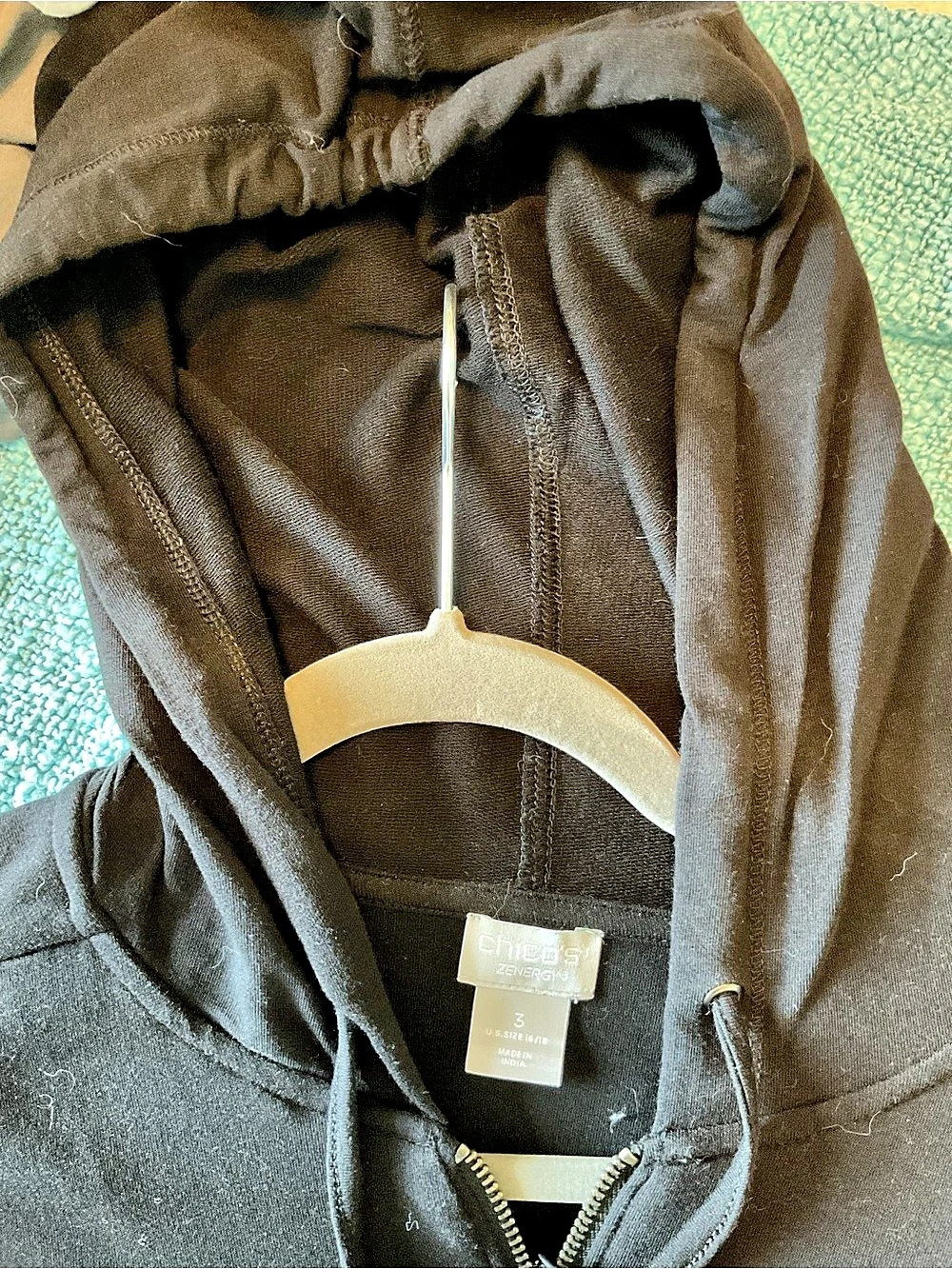 Chico’s Zenergy Black Hooded Sweatshirt | Zip Front & Decorative Trim | XL - Picture 6 of 7